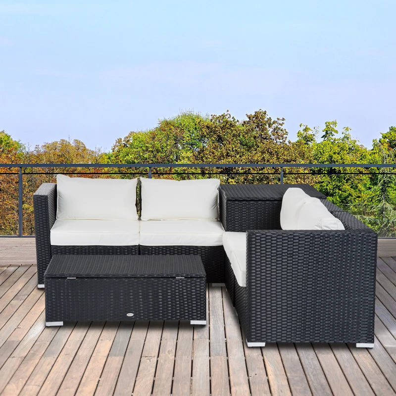 Outsunny Rattan Corner Sofa Set - Black