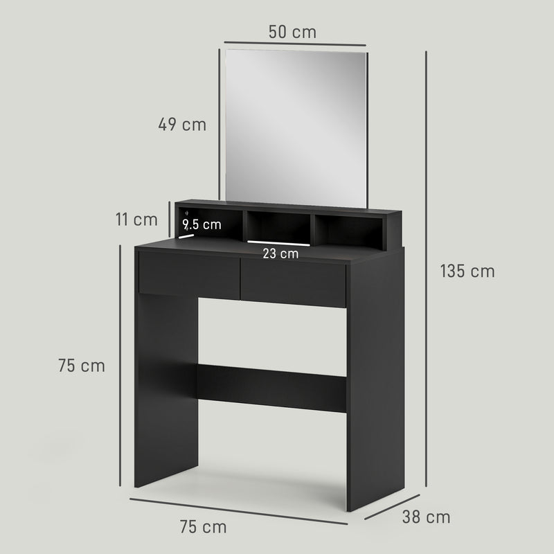 HOMCOM Dressing Table with Mirror, Drawers, for Bedroom, Black