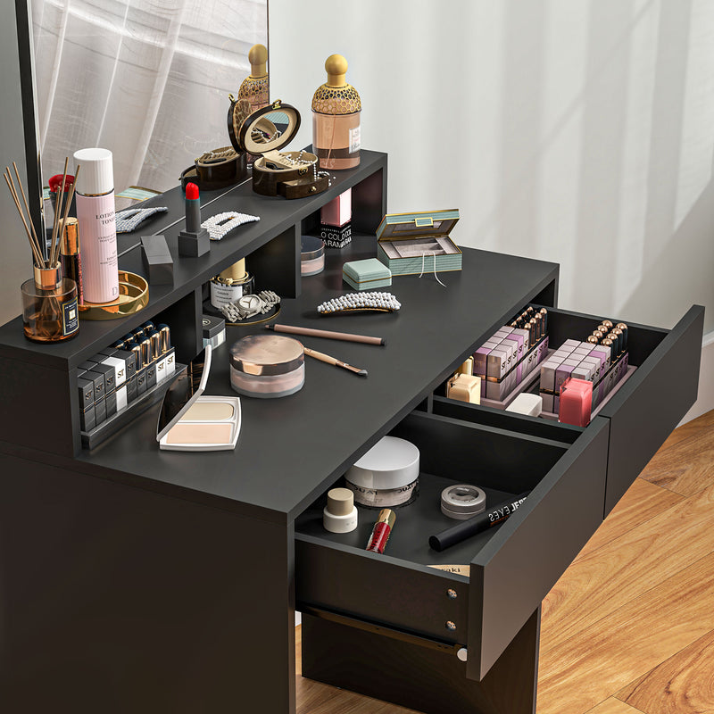 HOMCOM Dressing Table with Mirror, Drawers, for Bedroom, Black