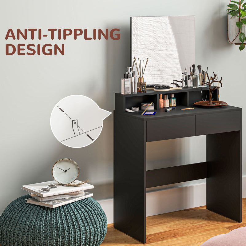 HOMCOM Dressing Table with Mirror, Drawers, for Bedroom, Black
