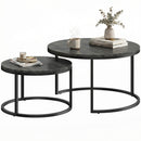 HOMCOM 2 Pcs Stacking Coffee Table Set Steel Frame, Black Wood Grain