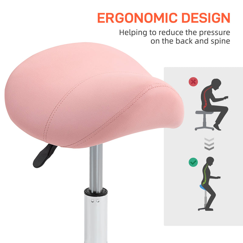 HOMCOM PU Leather Saddle Stool w/ Moulded Padded Seat Adjustable Height Pink