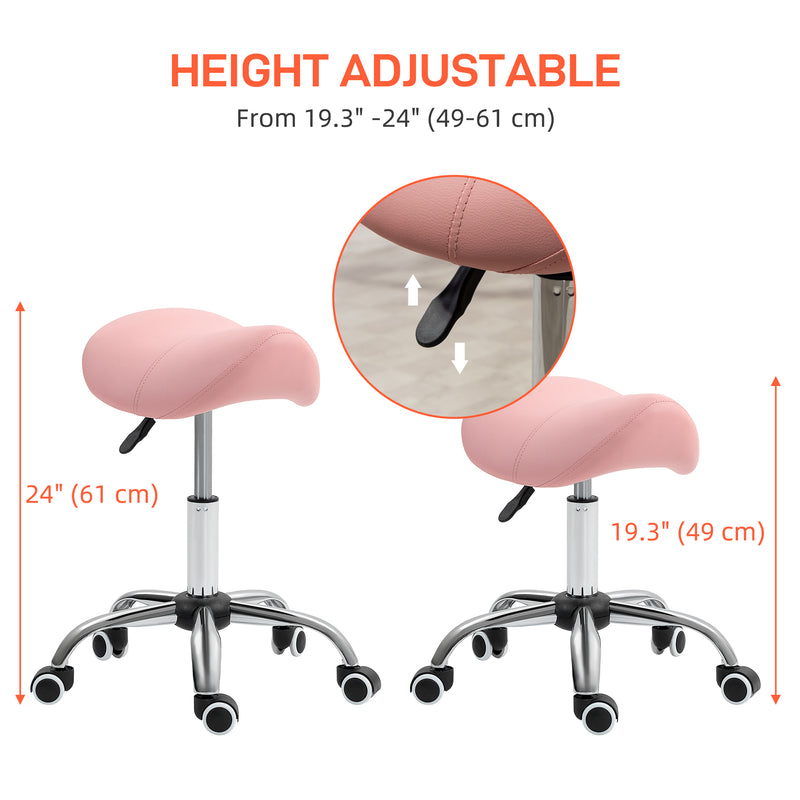 HOMCOM PU Leather Saddle Stool w/ Moulded Padded Seat Adjustable Height Pink
