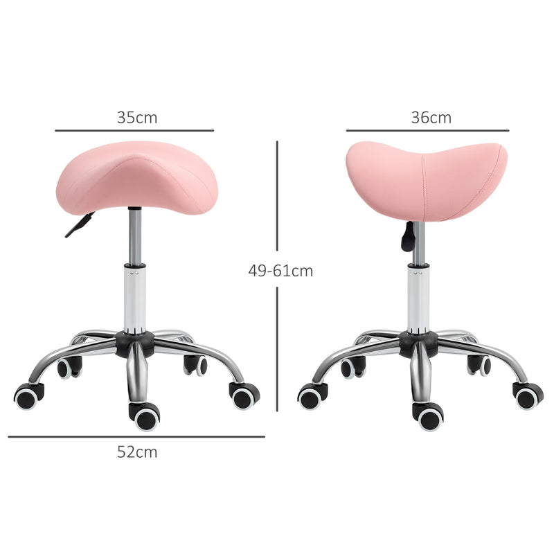 HOMCOM PU Leather Saddle Stool w/ Moulded Padded Seat Adjustable Height Pink