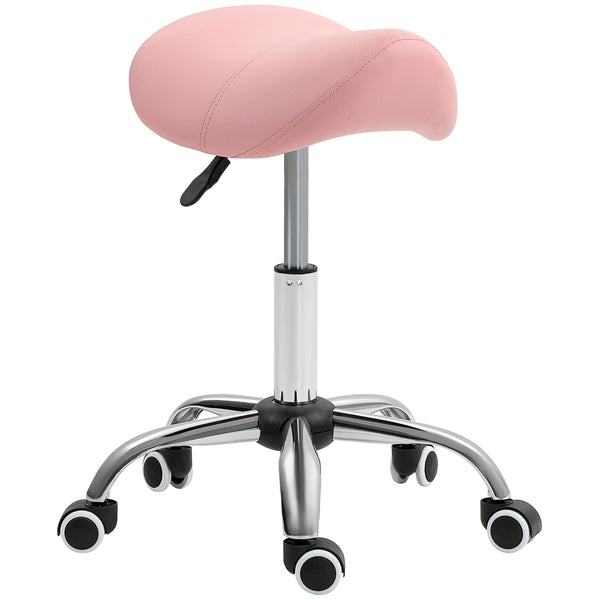 HOMCOM PU Leather Saddle Stool W/ Moulded Padded Seat Adjustable Height