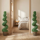 HOMCOM Set Of 2 Potted Artificial Plants, Topiary Spiral Boxwood Trees