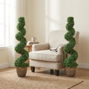 HOMCOM Set Of 2 Potted Artificial Plants, Topiary Spiral Boxwood Trees