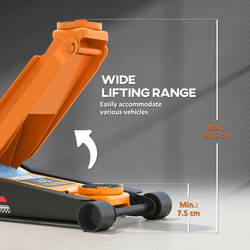 HOMCOM 3 Ton Low Profile Floor Jack, 7.5-50.5 cm Hydraulic Car Trolley Jack