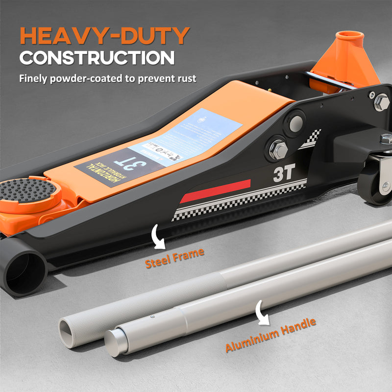 HOMCOM 3 Ton Low Profile Floor Jack, 7.5-50.5 cm Hydraulic Car Trolley Jack