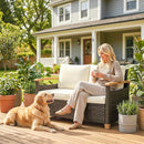 Outsunny Rattan Garden Sofa With Cushioned Wide Seats Brown