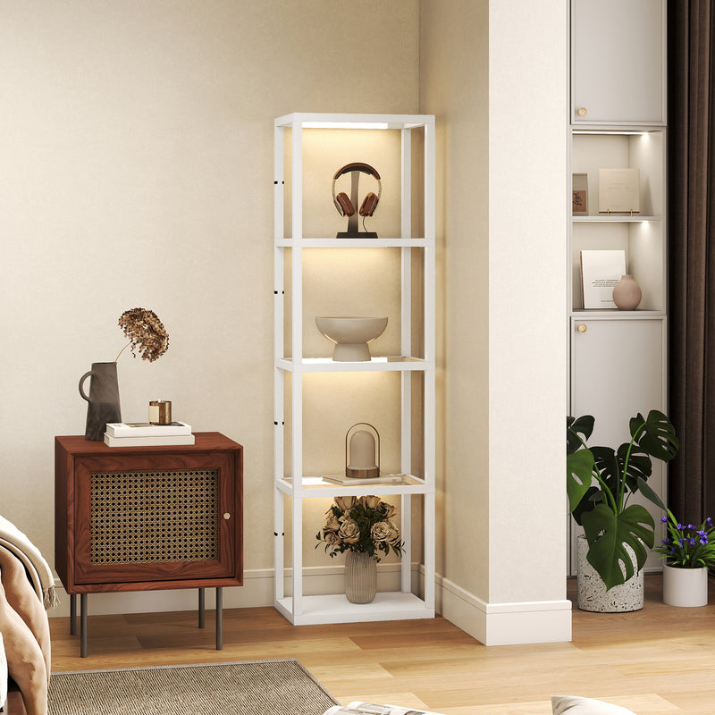 HOMCOM LED Floor Lamp with Glass Shelves, Dimmable Room Lamp