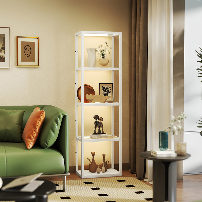 HOMCOM LED Floor Lamp with Glass Shelves, Dimmable Room Lamp
