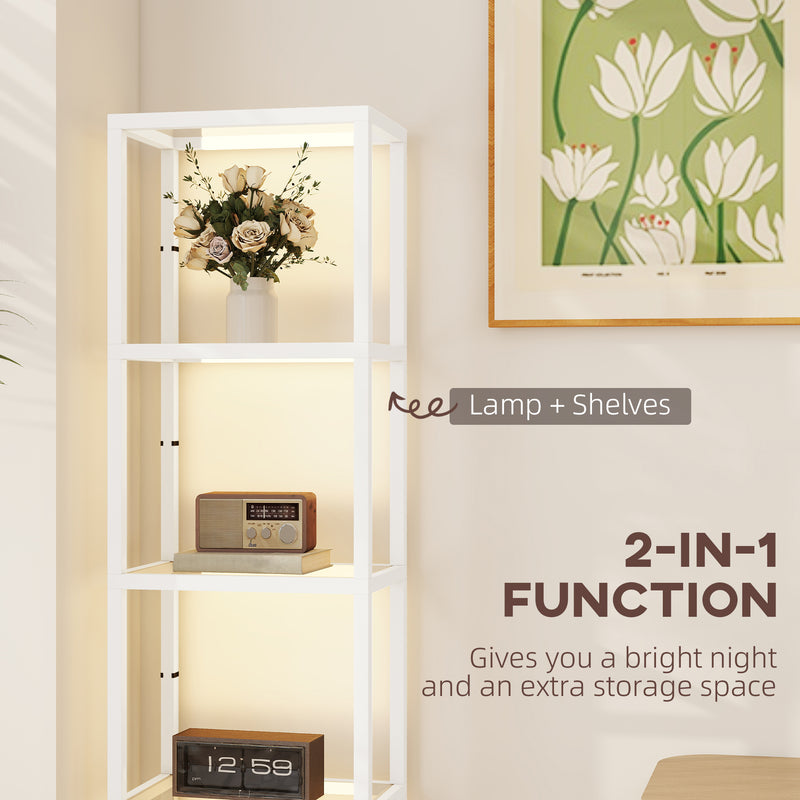 HOMCOM LED Floor Lamp with Glass Shelves, Dimmable Room Lamp
