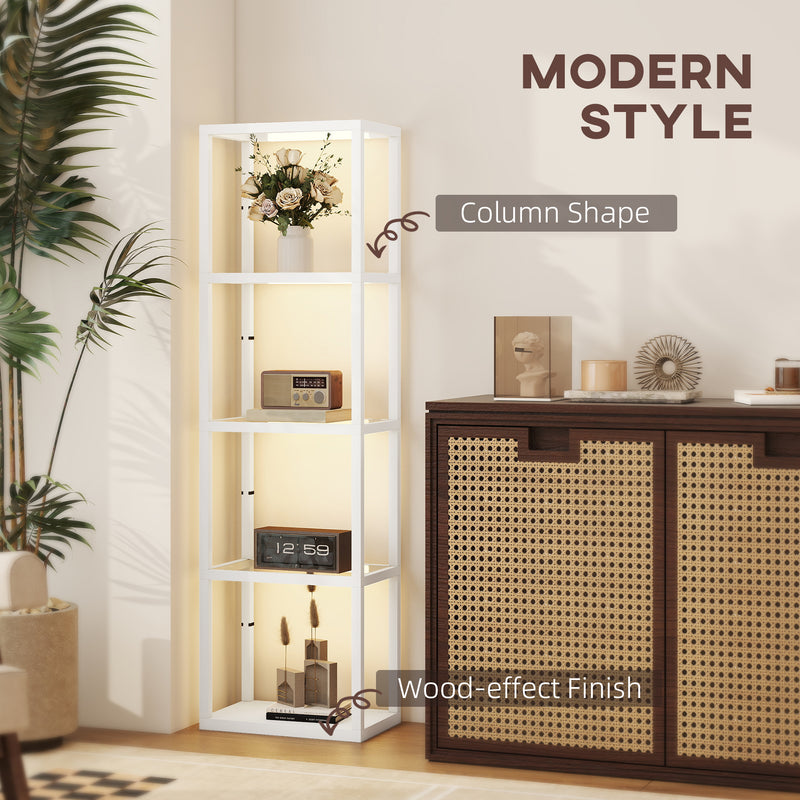 HOMCOM LED Floor Lamp with Glass Shelves, Dimmable Room Lamp