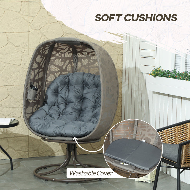 Outsunny Foldable Egg Chair with Cushions, Indoor Outdoor Swivel Lounger, Sand