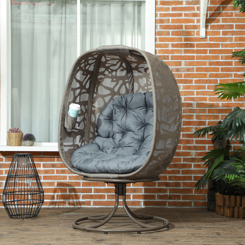 Outsunny Foldable Egg Chair with Cushions, Indoor Outdoor Swivel Lounger, Sand