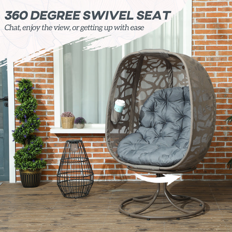 Outsunny Foldable Egg Chair with Cushions, Indoor Outdoor Swivel Lounger, Sand