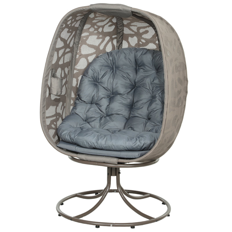 Outsunny Foldable Egg Chair with Cushions, Indoor Outdoor Swivel Lounger, Sand