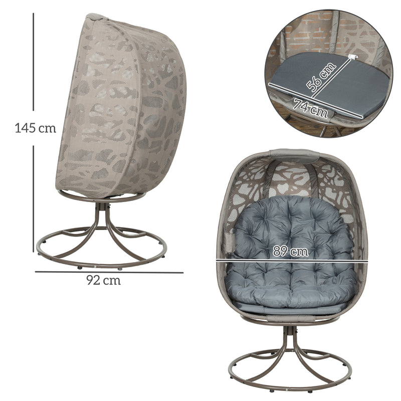 Outsunny Foldable Egg Chair with Cushions, Indoor Outdoor Swivel Lounger, Sand