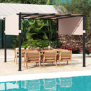 3m X 3m Flat Top Pergola With Retractable Canopy And Heavy-duty Metal Frame-Beige