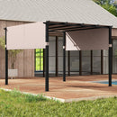 3m X 3m Flat Top Pergola With Retractable Canopy And Heavy-duty Metal Frame-Beige