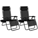 Set of 2 Folding Patio Recliners with Removable Headrest and Cup Holder