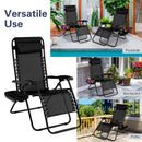 Set of 2 Folding Patio Recliners with Removable Headrest and Cup Holder