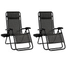 Set of 2 Folding Patio Recliners with Removable Headrest and Cup Holder
