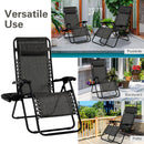 Set of 2 Folding Patio Recliners with Removable Headrest and Cup Holder