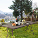 Folding Table Portable Plastic Table with Rattan Design and Umbrella Hole