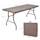 Folding Table Portable Plastic Table with Rattan Design and Umbrella Hole
