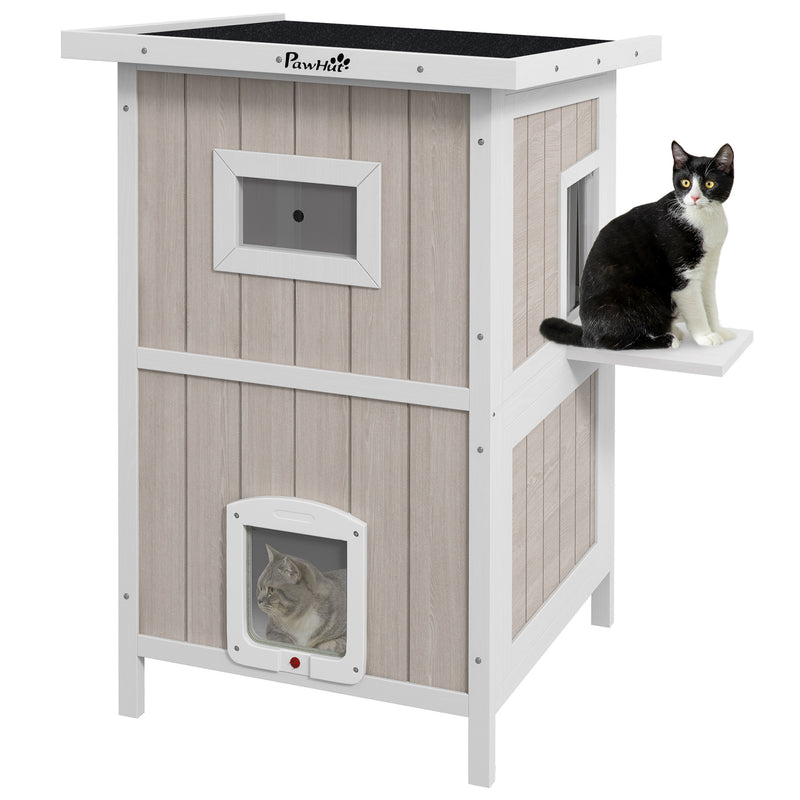 PawHut Outdoor Wooden Cat House w/ Removable Bottom, Escape Doors, for 1-2 Cats