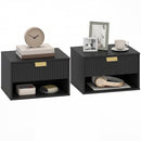 HOMCOM Floating Bedside Tables Set Of 2 With Fluted Drawer Open Shelf Black