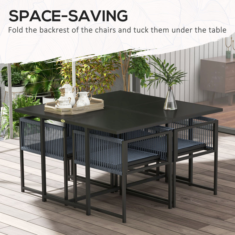 Outsunny 5 Pieces Patio Dining Set with Foldable Back, Light Grey