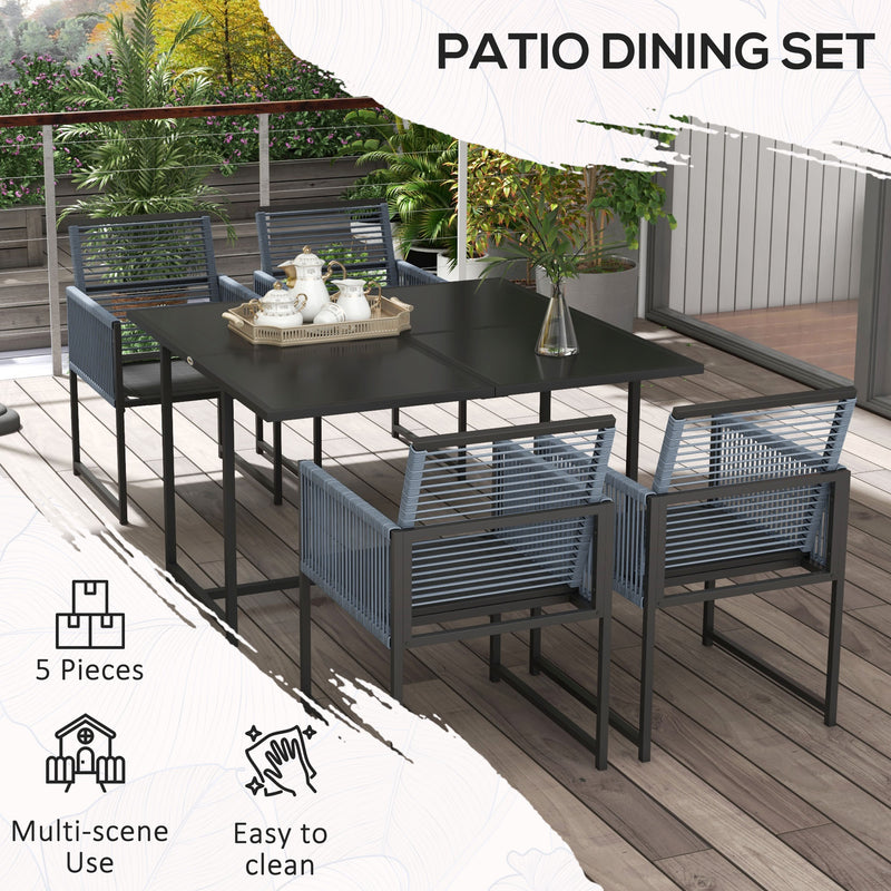 Outsunny 5 Pieces Patio Dining Set with Foldable Back, Light Grey
