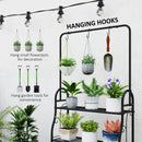 Outsunny 3 Tier Plant Stand w/ Hanging Hooks for Balcony Living Room, Black