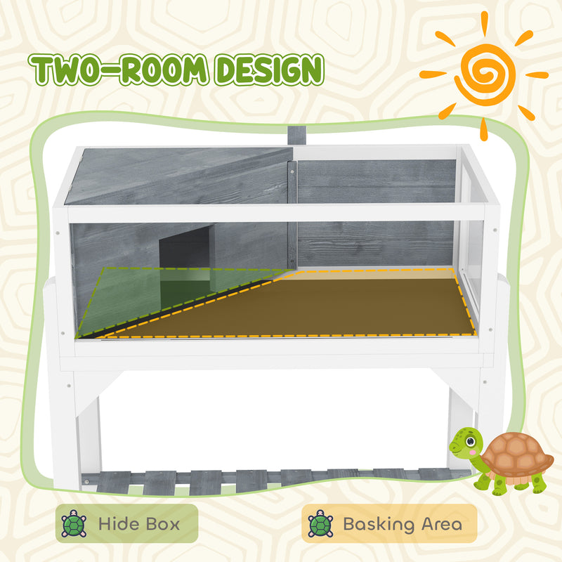 PawHut Wooden Tortoise House with Storage Shelf, Clear Observation Windows