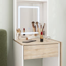 HOMCOM Compact Dressing Table with Lighted Mirror Open Shelves Drawer White