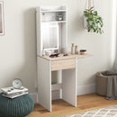 HOMCOM Compact Dressing Table with Lighted Mirror Open Shelves Drawer White
