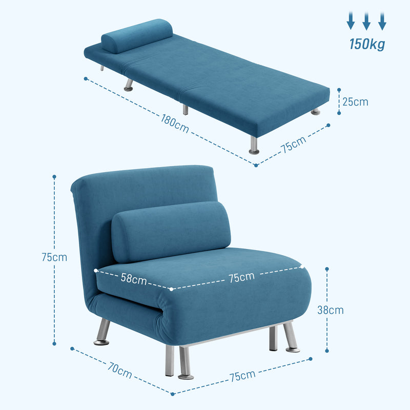 HOMCOM Single Folding 5 Position Convertible Sleeper Chair Sofa Bed