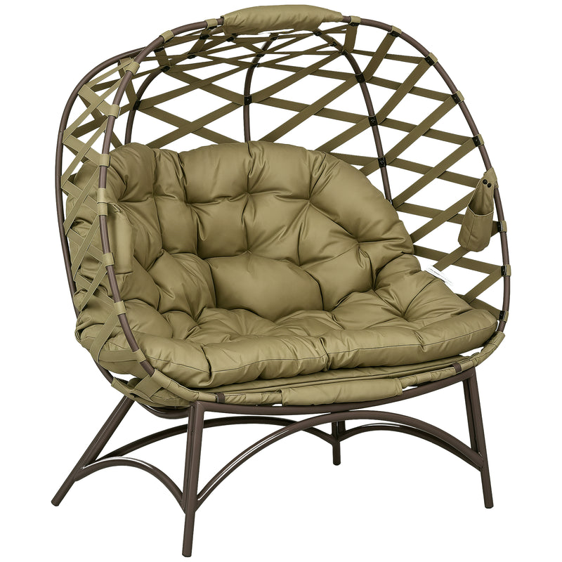 Outsunny 2 Seater Egg Chair Outdoor With Cushion, Cup Pockets
