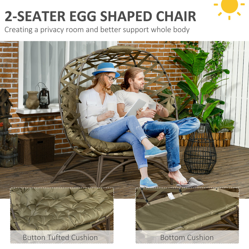 Outsunny 2 Seater Egg Chair Outdoor With Cushion, Cup Pockets