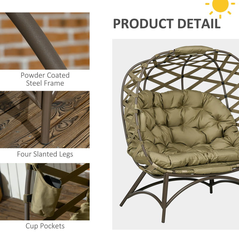 Outsunny 2 Seater Egg Chair Outdoor With Cushion, Cup Pockets