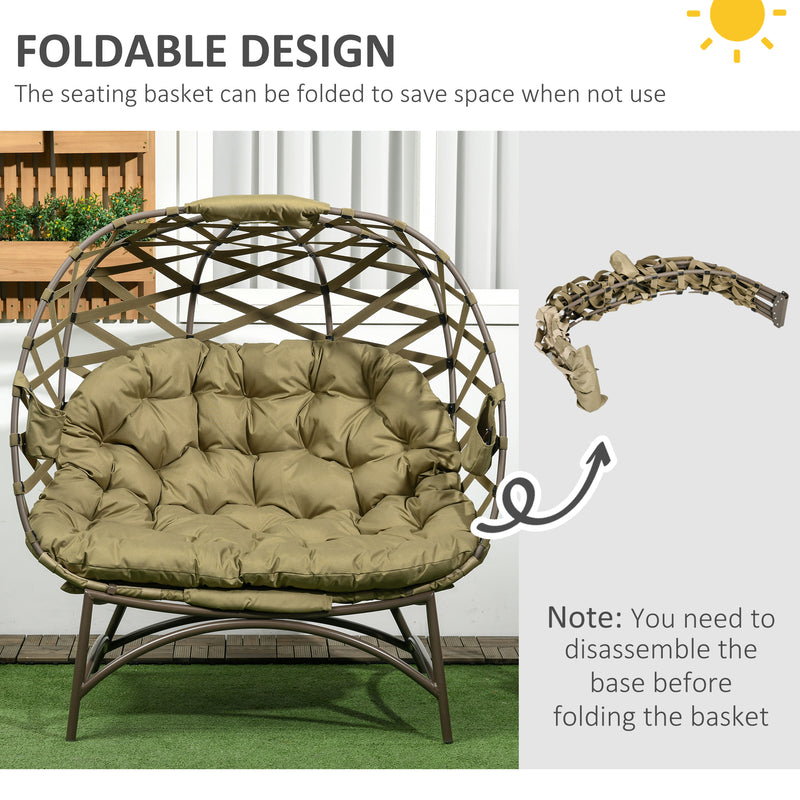 Outsunny 2 Seater Egg Chair Outdoor With Cushion, Cup Pockets