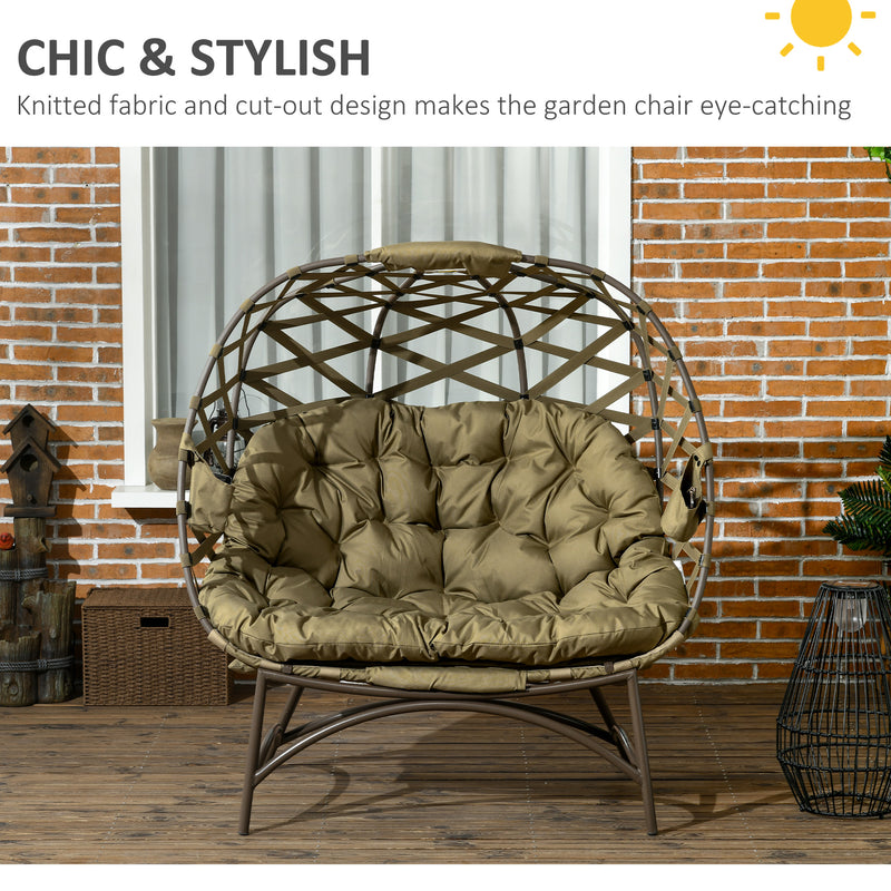 Outsunny 2 Seater Egg Chair Outdoor With Cushion, Cup Pockets