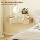 HOMCOM Floating Nightstands Set Of 2 Bedside Tables W/ Wave Drawer Oak