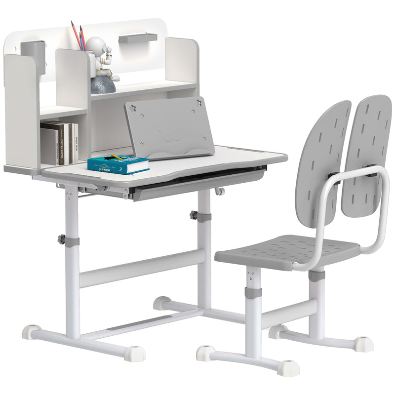 AIYAPLAY Kids Desk And Chair Set W/ Tiltable Desktop Reading Rack - Pink