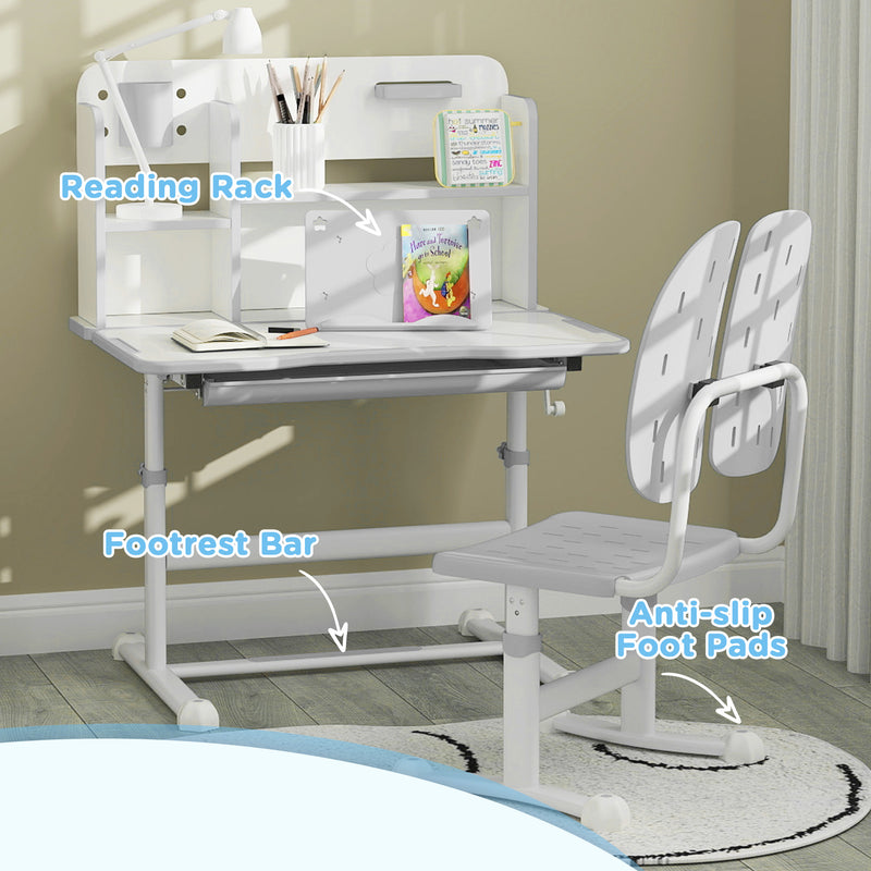 AIYAPLAY Kids Desk And Chair Set W/ Tiltable Desktop Reading Rack - Pink