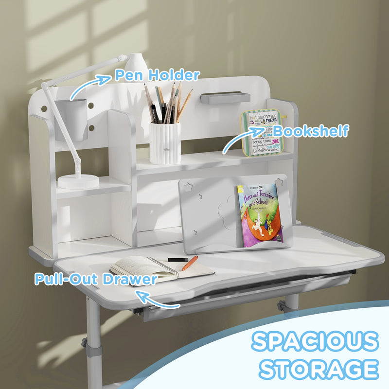 AIYAPLAY Kids Desk And Chair Set W/ Tiltable Desktop Reading Rack - Pink