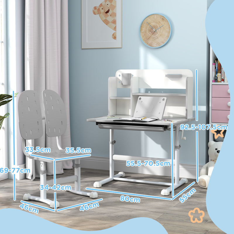 AIYAPLAY Kids Desk And Chair Set W/ Tiltable Desktop Reading Rack - Pink